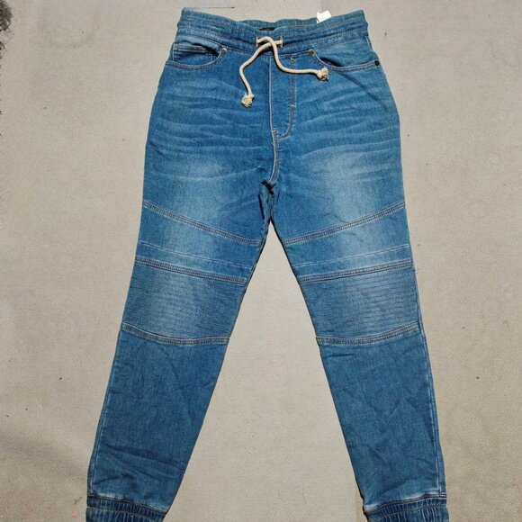 Blue Denim Jogger Pants With Drawstring Waist - Picture 1 of 3